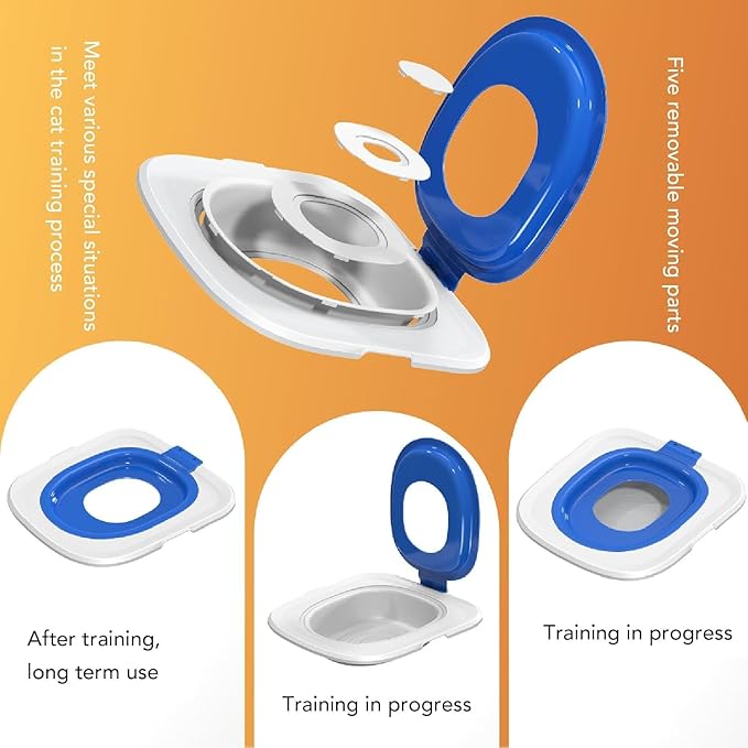 Universal Reusable Cat Toilet Trainer Kit - Detachable Design for Easy Cleaning | Home Pet Care Potty Training System with Litter Box Compatibility (Blue)