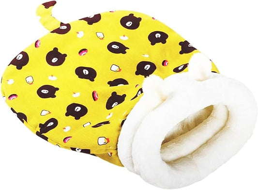 Cozy Sleeping Bag, Cozy Nest for Cats and Dogs, Soft Cat Dog Sleeping Bag, Cat Sleeping Bag for Indoor, Warm Nest for Indoor Cats&Small Dogs, Semi-Enclosed Design (Yellow Bear(with Ear), Large)