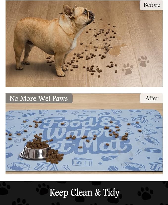 Pet Feeding Mat-Absorbent Dog Mat for Food and Water Bowl-No Stains Quick Dry Water Dispenser Mat-Dog Accessories Pet Supplies-Bowl for Messy Drinkers(Words,23"x34"