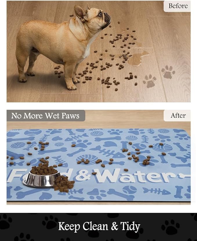 Pet Feeding Mat-Absorbent Dog Mat for Food and Water Bowl-No Stains Quick Dry Water Dispenser Mat-Dog Accessories Pet Supplies-Bowl for Messy Drinkers(Bone,16"x24"