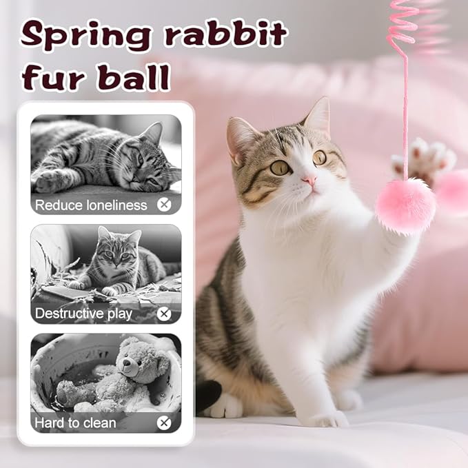 Hanging Fluffy Cat Catnip Ball Toys,2025 New Interactive Cat Toy for Indoor,Kitten Play Chase Exercise Toys,Long Tail Stretchable Soft Plush Teaser Ball with Bell (Yellow)