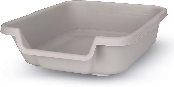 KittyGoHere Senior Cat Litter Box 1 Pack, Small Misty Gray Low Entrance Kitty Litter Box, Sized for Cats Comfort, Perfect for Senior and Arthritic Cats, Made in USA – Includes Long-Handle Jumbo Scoop