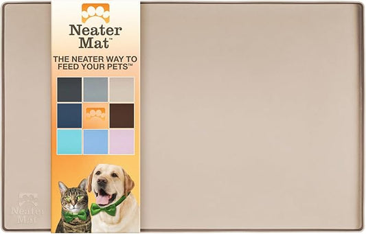 Neater Pet Brands Neater Mat Pet Mats for Food and Water, Cat & Dog Bowl Mat Waterproof Silicone, Feeding Tray, Dog Food Mats for Floors, Placemat w/Raised Edge for Under Bowls, 16” x 10”, Cappuccino