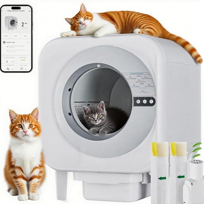 Self-Cleaning Cat Litter Box, Automatic Smart Litter Box with WiFi APP Control, Health Tracking & Odor Eliminator, Large Capacity for Multiple Cats, Safety Lock & Ultra-Quiet Operation