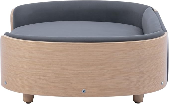 HomSof 38.58" Scandinavian Style Elevated Dog Cat Bed Pet Sofa with Solid Wood Legs and Bent Wood Back with Velvet Cushion,Large Sizeļ¼Dark Grey