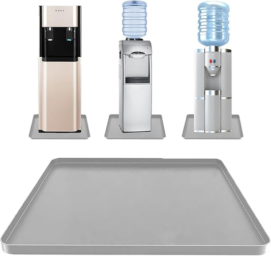 Waterproof Silicone Mat with Raised Edges 24x16 Inch, Water Cooler Mat & Countertop Protector for Hardwood Floors, Non-Slip Kitchen Appliance Pad for Pets Cats Dogs Feeding Bowls, Easy to Clean (Gray)
