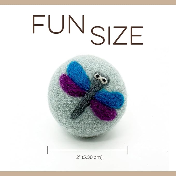 Wool Felt Balls 3 Pack Love Ewe Pet Supplies - 2 in Felted Wool Cat Toys 100% New Zealand Wools Felt Cat Toys Handmade Wools Felts Balls - Cats Felts Ball, Colorful Ball - Dragonfly and Butterfly