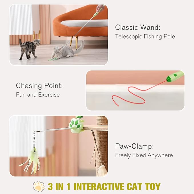 3-in-1 Retractable Cat Wand Toy for Indoor Cats Interactive Cat Feather Toys