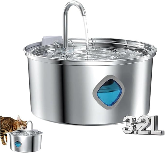 Cat Water Fountain Stainless Steel: 108oz/3.2L Water Fountains for Cats Indoor, Cat Water Fountain, Ultra Quiet, Water Level Window(2. Filter Filter Cotton)