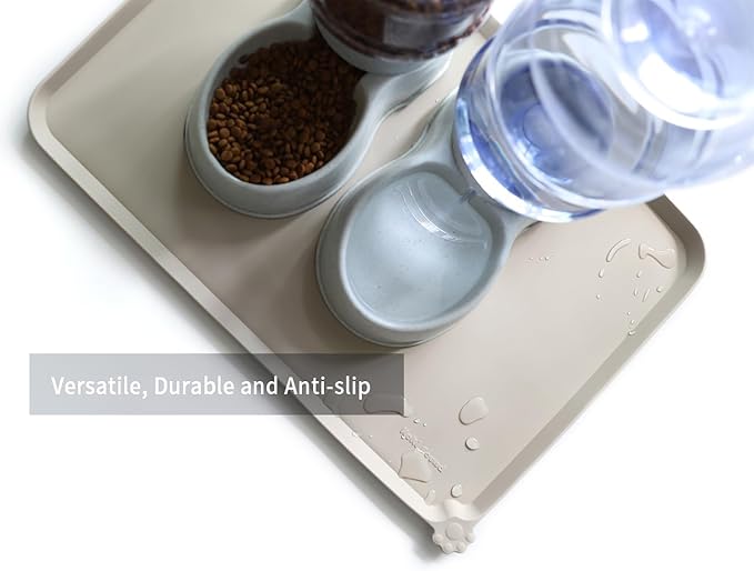 Hoki Found Large Silicone Non Slip Pet Feeding Mats - Waterproof Dog Cat Food Mats - Cream Brown