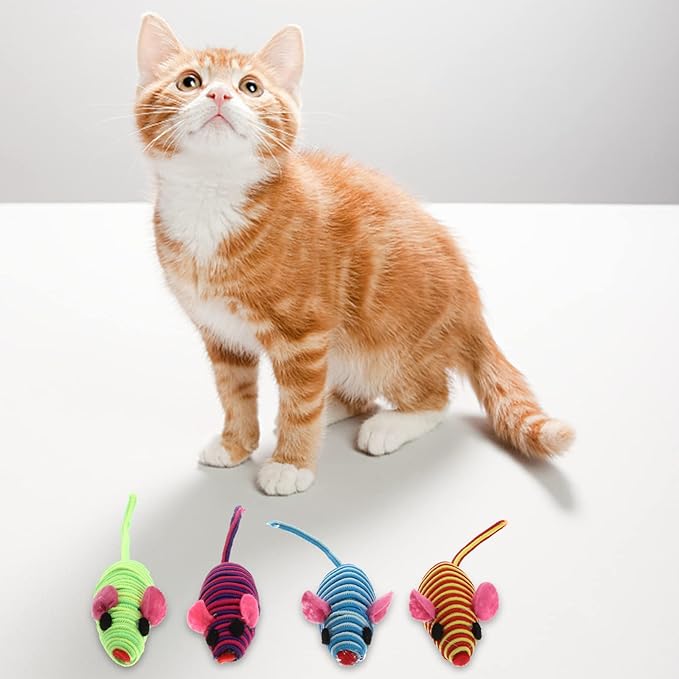 Scicalife Elastic Rope Mouse Toys, Mouse Cat Playing Props, Cat Teaser Interactive Toy Colorful Mouse Toys(Random Color 12pcs)
