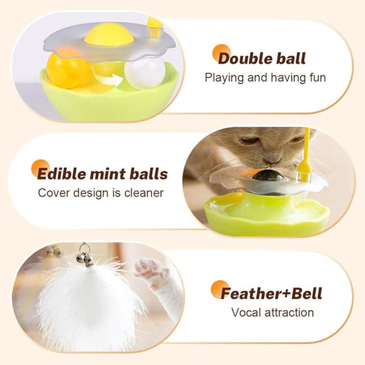 Interactive Cat Feather Toys, 2025 New Catnip Toy, Multifunctional Cat Teaser, Durable Track Ball Pet Toy for Indoor Play, Premium Pet Exercise Toy for Kittens and Adults (White)