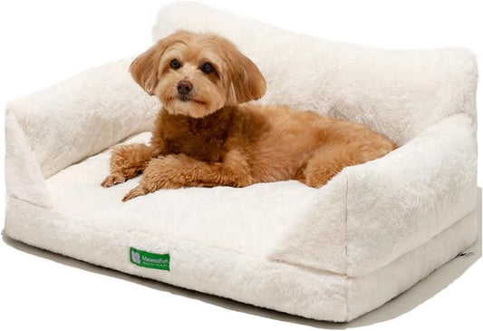 MEWOOFUN Cat Couch Beds for Indoor Cats and Small Dogs, Dog Couch Bed with Non-Slip Bottom & Washable Cover, Fluffy Cat Sofa for Cats and Small Pets (White,26x18x11.5)