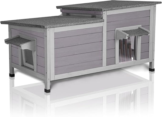 GUTINNEEN Outdoor Cat House Weatherproof Feral Kitty Shelter for Winter Cat Condo with Large Opening Roof (1-Story(AIR93))