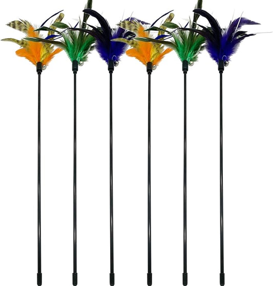 Cat Wand Toy Feather Stick Cat Toys, 6 Pieces Interactive Cat Toy Feathers Wand for Indoor Cats (C)