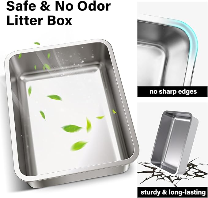 Stainless Steel Litter Box, 22.4"x14.56"x5" Metal Cat Litter Box,XLarge Metal Litterbox for Big Cat, Multiple Cats, Non Stick, Easy Cleaning