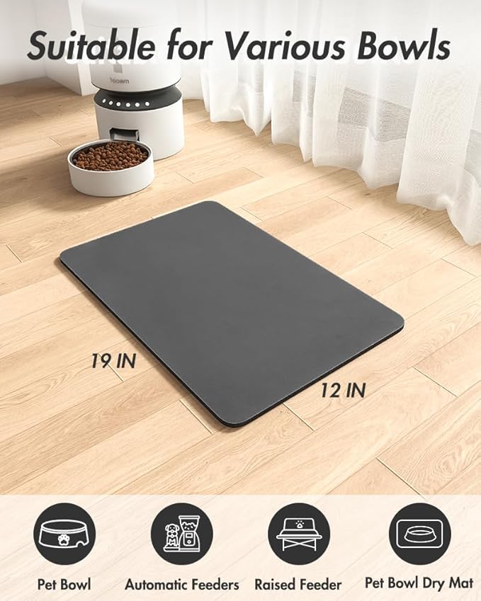 MontVoo-Absorbent Pet Feeding Mat-No Stains Pet Mat for Food and Water Bowl-Quick Dry Cat & Dog Food Mat Water Dispenser Mat-Pet Supplies Mat-Dog Water Bowl Mat for Messy Drinker Dark Grey
