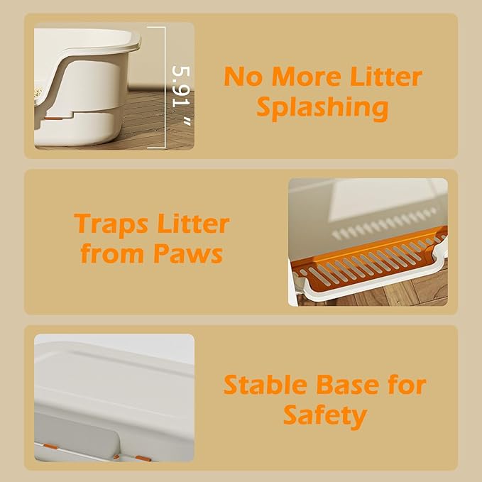 Extea Large Cat Litter Box with High Sides,Cat Boxes for Indoor Cats,Cat Litter Pan for Kitty,Litter Box with Low Entry,Easy to Clean,Anti-Splashing,23.6" x15.7" x6.2" (Grey)