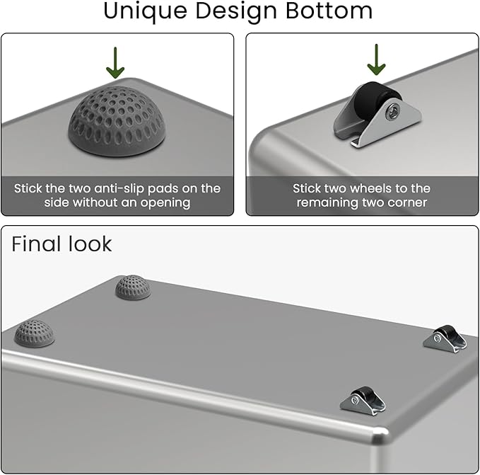 Stainless Steel Litter Box 14.5" High-Side, XL Metal Cat Litter Box, Corner Opening Entry Pet Toilet, Cat Litter Pan with Wheels, Easy to Move, Non-Stick, No Odor, for Big or Multiple Cats