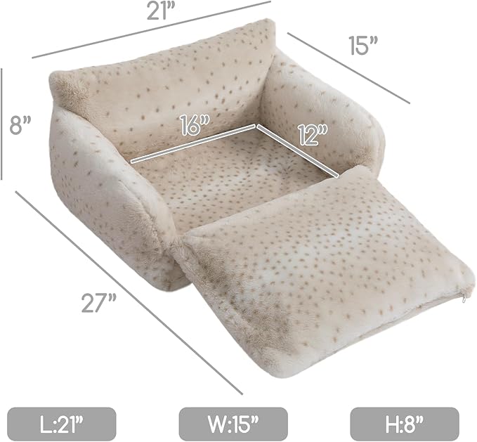 Hollypet Cat Bed Fluffy Plush Mutifuctional Double-Layer Soft Pet Couch Orthopedic Sofa Nest Beds for Small Cats and Dogs, Leopard (21x15x8 inch)