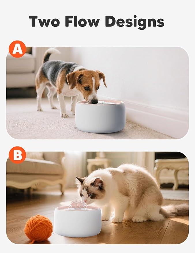 WOPET Ceramic Cat Water Fountain W03 Lite,3L/101oz Ceramic Pet Fountain,Automatic Water Fountain for Cats & Dogs, Fashion Cat Fountain with Ultra-Quiet Pump and Filter & Sponge White Orange