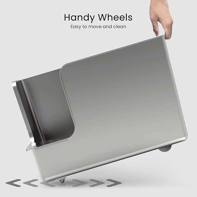 Stainless Steel Litter Box 14.5" High-Side, XL Metal Cat Litter Box, Corner Opening Entry Pet Toilet, Cat Litter Pan with Wheels, Easy to Move, Non-Stick, No Odor, for Big or Multiple Cats