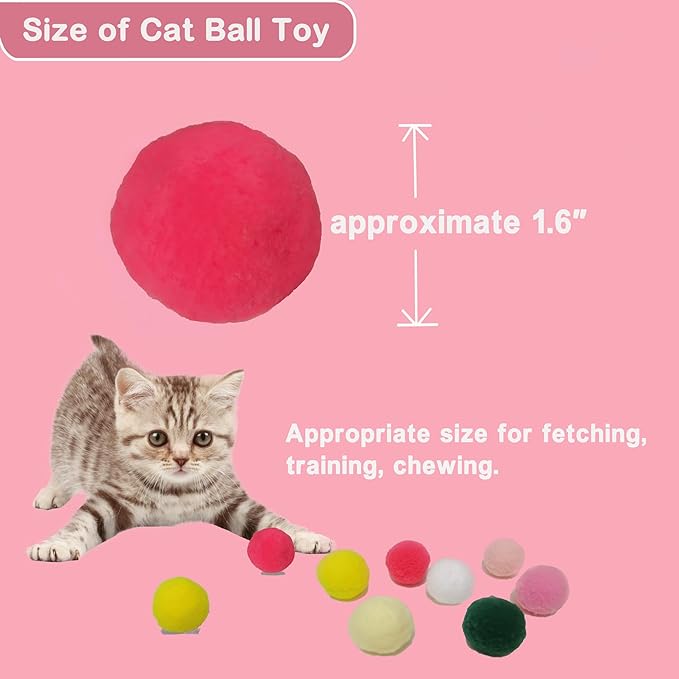 Soft Pom Pom Cat Toys - Plush Interactive Balls for Kittens & Indoor Cats, DIY Craft Decorations - Multi-Purpose Play, Training & Sensory Enrichment(1.6inches 50pcs)