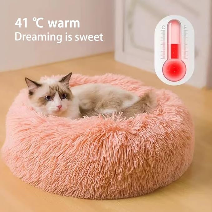 Cat Beds for Indoor Cats, Dog Bed, Cat Bed, Machine Washable, Fluffy Round Pet Bed Non-Slip, Autumn and Winter Warmth, Cuddler Cushion Self Warming (Grey, 20 inch)