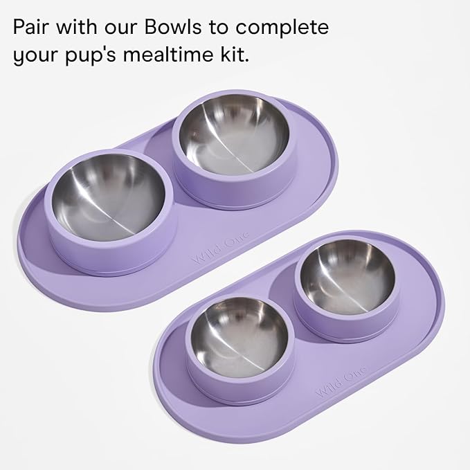 Wild One - Dog & Cat Placemat for Food & Water - Silicone, Non-Slip, Non-Toxic - Great for Travel - Standard (Lilac)