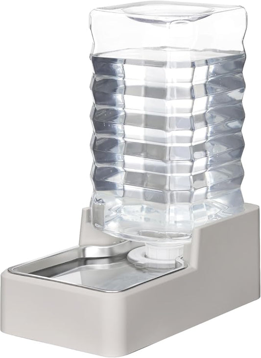 RIZZARI Stainless Steel Pet Water Feeder: 9L Automatic Leak-Proof Gravity Dispenser for Cats Dogs Indoor Outdoor Use(Beige with Filter,9L)