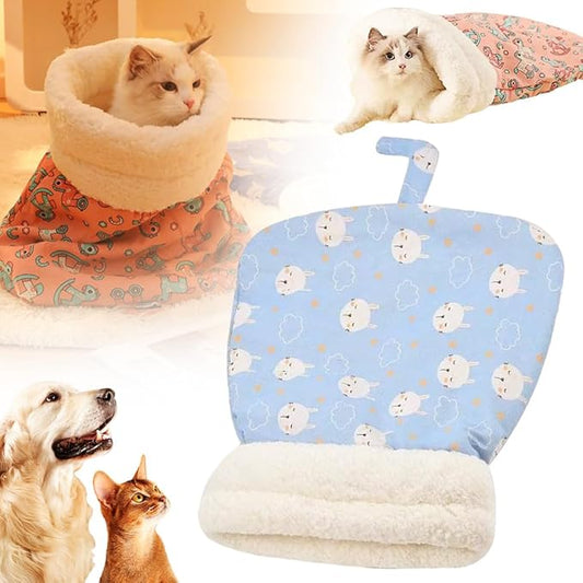 Cozy Pet Nest for Cats and Dogs, 2025 New Cat Bed Soft Cat Dog Sleeping Bag, Portable Warm Feline Bed Pet Nest Small Dog Cat Bed for All Seasons Indoors (Blue, 14x18in)