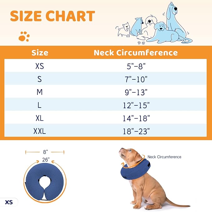 Supet Inflatable Dog Cone Collar for Dogs to Stop Licking, Dog Donut Collar After Surgery, Soft Pet Cone for Small Medium Large Dogs