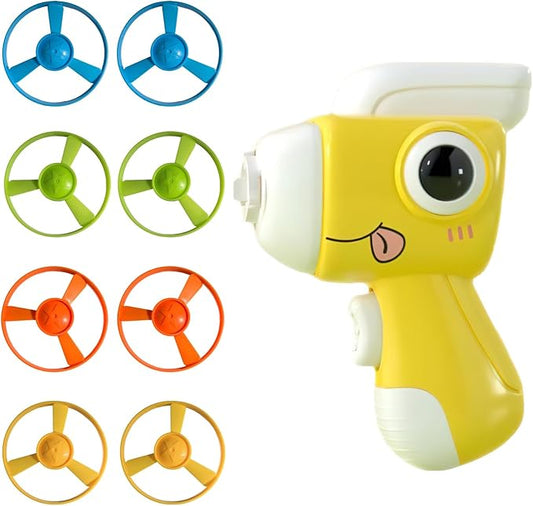 Dinosaur Frisbee Gun - The Ultimate Cat Interactive Toy (Yellow),Making a cat Fly,Cat Toy Gun,Cat Frisbee Launcher,Cat Fetch Toy with Colorful Flying Propellers Set