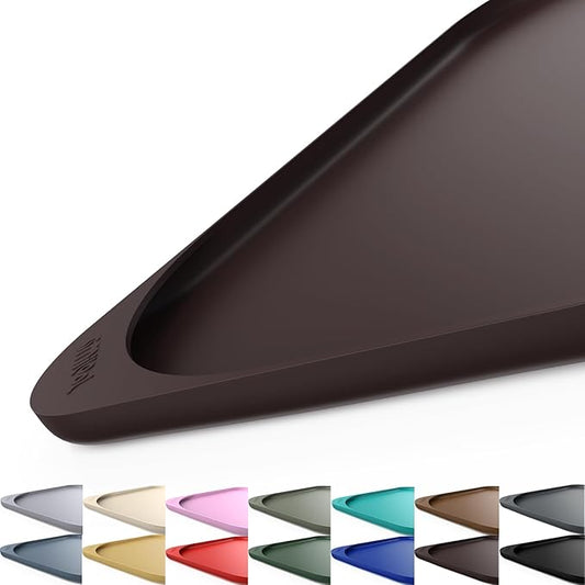 Silicone Pet Feeding Mat with Raised Edge & Residue Collection Pocket for Food and Water, Dog Bowl Mats, Cat Bowls Placemat with High Lip for Floor Waterproof, 22 x 14 x 0.8 Dark Brown