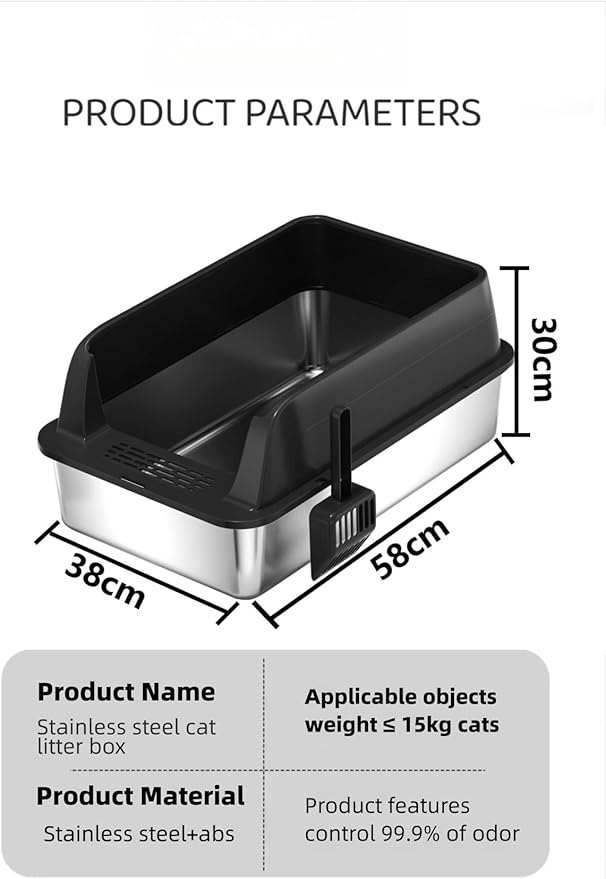 2PCS Stainless Steel Cat Litter Box,Metal Kitty Litter Box with High Wall Sides Enclosure for Big and Small Cats, Odor Control, Easy Clean,Non-Sticky, Anti-Leakage (23 * 15 * 12 inch)