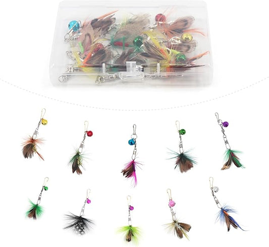 SONGWAY Mini Cat Wand Toy Replacement - 10 Pieces Insect Worm Cat Toys Attachments, Cat Feather Toy Refills