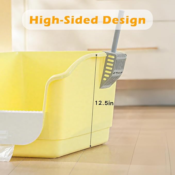 SpaceTime Large Cat Litter Box with High Sides,Cat Litter Pan with Low Entry & Small Storage Space,Cats Boxes for Kittens & Senior Cats Indoor,Anti-Splashing,Waterproof,Easy to Clean (Grey)