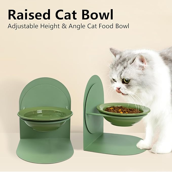 2-Pack Adjustable Cat Bowls with Magnetic Iron Stand & Ceramic Bowls – Dual Height & Angle Adjustable, Non-Slip Design for Comfortable Feeding