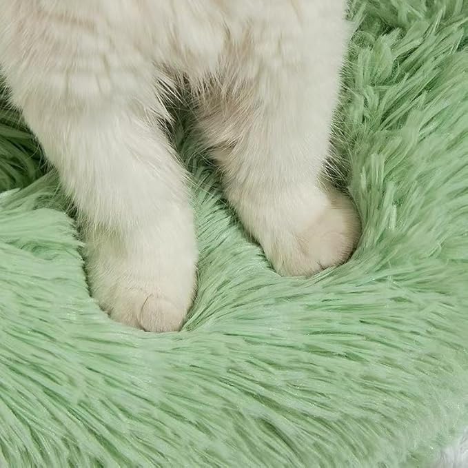 Cat Bed & Washable 20/24 inches - Anti Anxiety Round Fluffy Plush Faux Fur Dog Bed for Small Medium Dogs, Thick Bottom (Green, Medium)