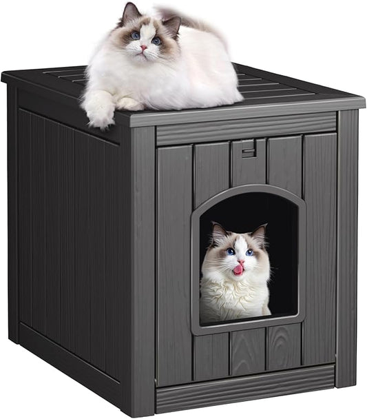 Cat House Outdoor Indoor - All-Weather Resin Cat Houses for Outdoor Cats, Durable & Insulated Pet Shelter for Garden Patio Backyard