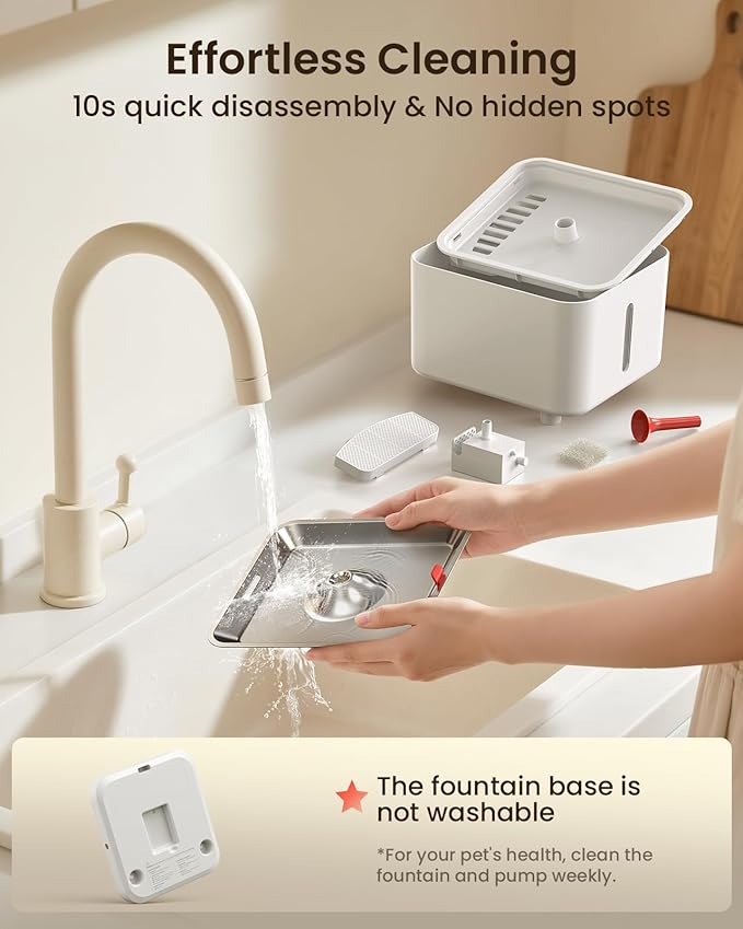 Cordless Cat Water Fountain, 3L/100oz Stainless Steel Tray, Cat Fountains for Drinking, Pet Water Fountains Indoor, Automatic Dog Water Bowl Dispenser, Rechargeable Battery Operated BPA-Free