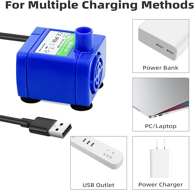 Cat Water Fountain Pump, IP68 DR-DC 160 Submersible Water Pump for Stainless Steel, Ceramic Cat Water Fountain, Cat Water Fountain Flower, Ultra Quiet Pet Fountain Pump (No Led & with Brush)