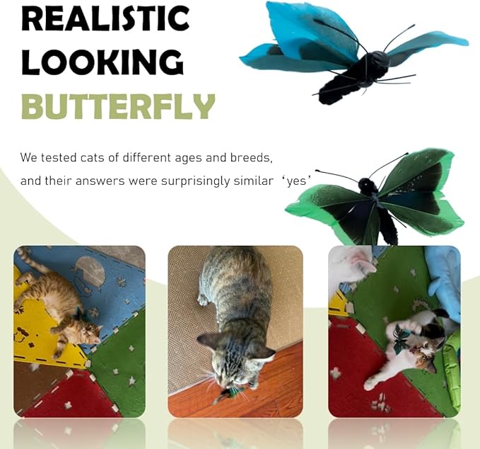 Cat Insect Feather Toys Replacement - 2 Pcs Handmade Natural Butterfly - Cat Toy Wand Refills - Interactive Kitten Teaser Wand Attachments - Cat Toys for Indoor Cats Play