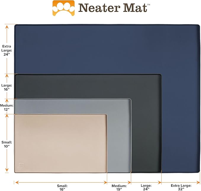 Neater Pet Brands Neater Mat Pet Mats for Food and Water, Cat & Dog Bowl Mat Waterproof Silicone, Feeding Tray, Dog Food Mats for Floors, Placemat w/Raised Edge for Under Bowls, 19” x 12”, Dark Blue