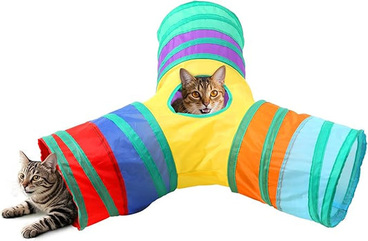 Coolcandy Cat Tunnel & Interactive Cat Toy Indoor, Y-Shape 3-Way Tunnel Toys for Indoor Cats, Collapsible Interactive Peekaboo Cave with Play Ball, for Multi-Way Play & Small Animals