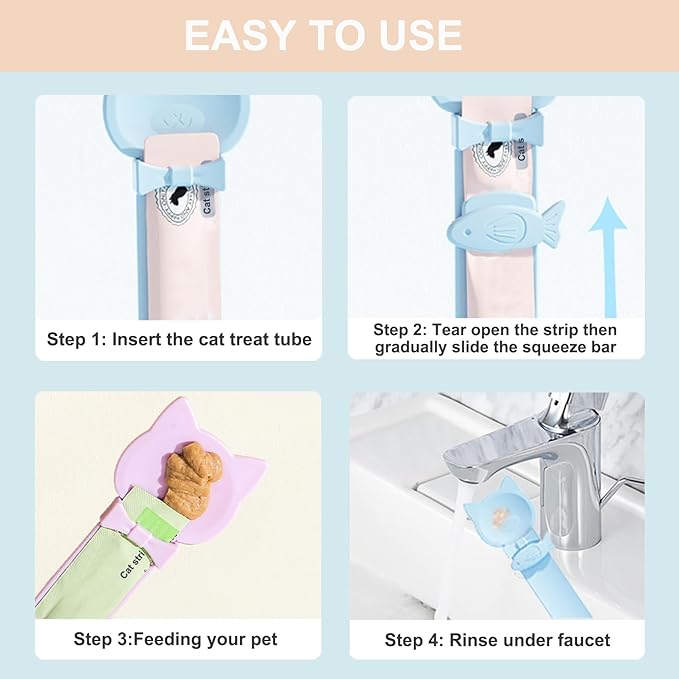 PETPAWLOVELY-2PCS Cat Treat Spoon Squeeze,Cat Strip Feeder Spoon,Multi-Function Dispenser Tool,Easy Feeding Spoon for Licky Treats,Pet Food Spoon for Wet Food(2 Color)