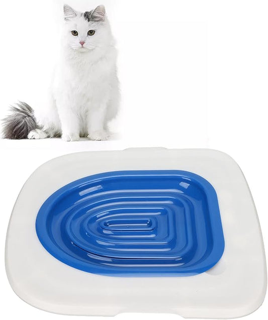 Cat Toilet Training System, Professional Teach Cat to Use Toilet Cat Toilet Training Kit Universal Reusable Kitty Toilet Trainer Urinal Seat with Design Blue Tray (White Tray , 1 Blue Inner Support)