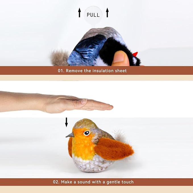 Natural Catnip Cat Toys Attract Cats to Play to Satisfy Cat's Natural Hunting Instintion Interactive Cat Toy with Lifelike Chirp Sound Box Kitten Toy Real Feather Birds Cats Toy (Red Bird)