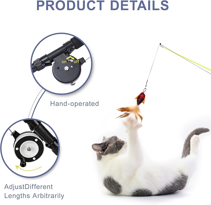 SILVERVINE Magic Cat Toy Wand with Fish – Interactive Cat Toys for Indoor Cats, Kittens & Bored Adults | Adjustable Fishing Pole Teaser with Feathers(Random Selection of 1 Out of 2)