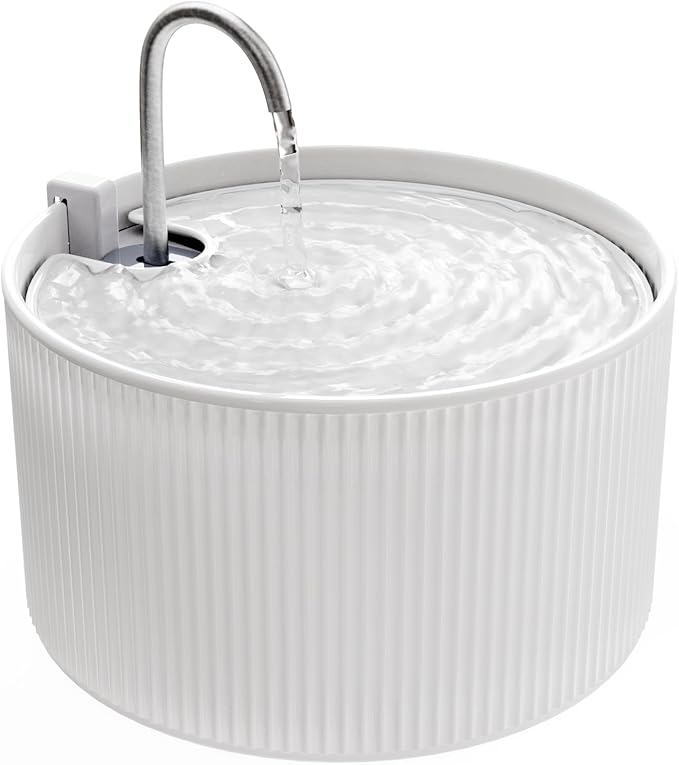 Ceramic Cat Water Fountain, 2.2L/74oz Pet Fountain, Upgraded Units 2.0 Automatic Ceramic Water Fountain for Cats and Dogs, Indoor with Ultra-Quiet Pump and Replacement Filter & Sponge (White)
